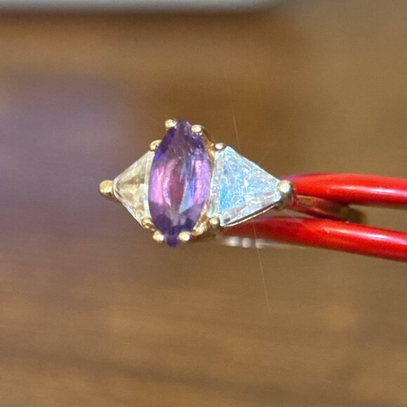 10K Gold Amethsyt/Trillion Cut Cz Ring - Picture 7 of 13